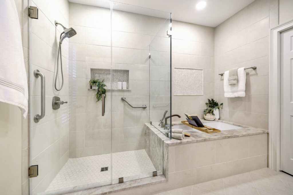 These clients had such a clear vision for their bathroom remodeling project – to make their new bath and shower areas feel like a spa.
